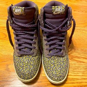 Nike Sky High Dunk wedge sneakers - purple & yellow floral color way (2.5 inch)